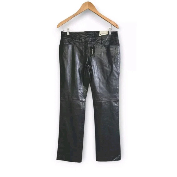 VTG Express Cow Leather Pants Women 6 Black Genuine Studio Stylist Y2k Flare NWT - Picture 1 of 9